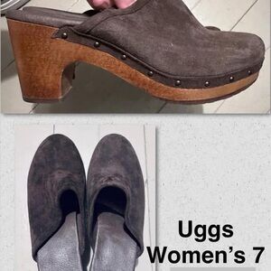 Brown Suede Clogs with Wooden Sole